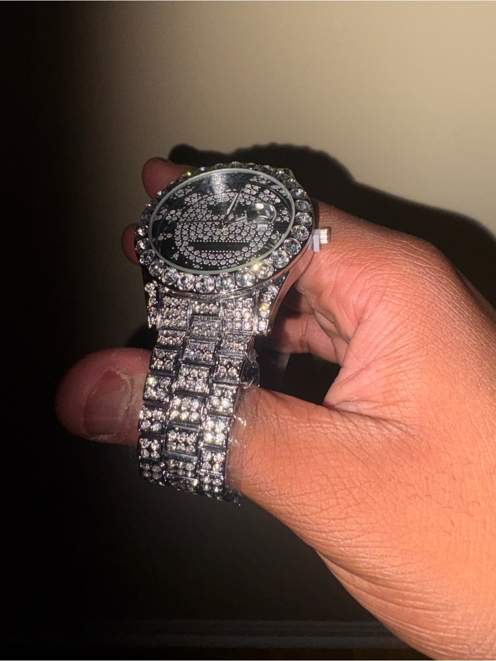 Men's Silver Crystal Pavé Bracelet Watch - Unbranded